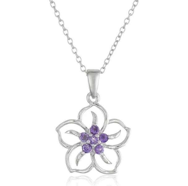 Amazon Essentials Genuine or Created Gemstone Birthstone Flower Pendant Necklace with Chain in Sterling Silver, 18" (previously Amazon Collection)