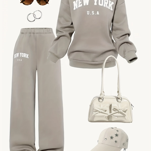 High-Scoring Girls' Sporty Casual Set, Comfortable and Easy for Running with Full Sunshine Vitality to Show Youthful Health. Essential Daily Outing Autumn/Winter Wear: School Uniforms, Tops, Teen Girl Clothes For School, Back-to-School Outfits