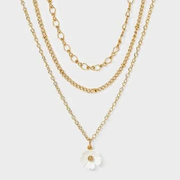 Girls' 3-Pack Layered Flower Charm Necklace Set