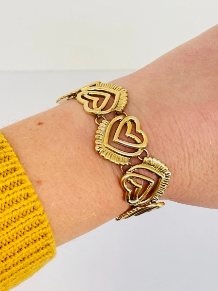 Los Castillo Taxco Heart Gold Wash Sterling Silver Paneled Bracelet - Modernist Mexico Bright Love Valentine's Day Lover Medium
