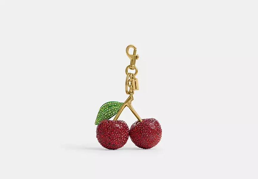 Brass/Red Large Crystal Cherry Bag Charm