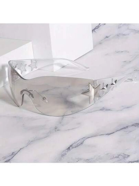 1PC Frameless  One-Piece Y2K Metal Pentagram Women's Fashion Glasses Concave Shape Decorative Glasses