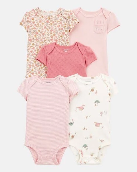 Carter's Baby Girl's Floral Bunny Bodysuits (5 Pack)