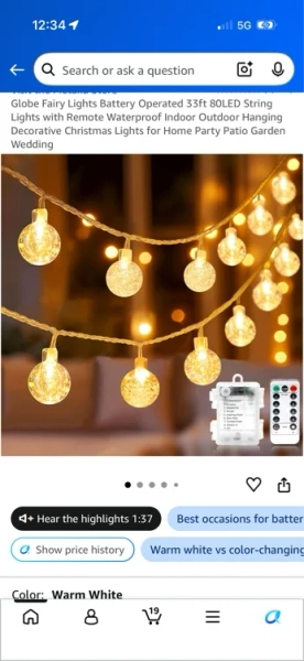Metaku Globe Fairy Lights Battery Operated 33ft 80LED String Lights with Remote Waterproof Indoor Outdoor Hanging Decorative Christmas Lights for Home Party Patio Garden Wedding - Amazon.com