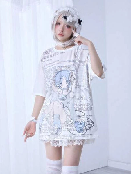 ROMWE EDITION Spring/Summer Cute Anime Print Vaporwave Style Women T-Shirt - Size XS