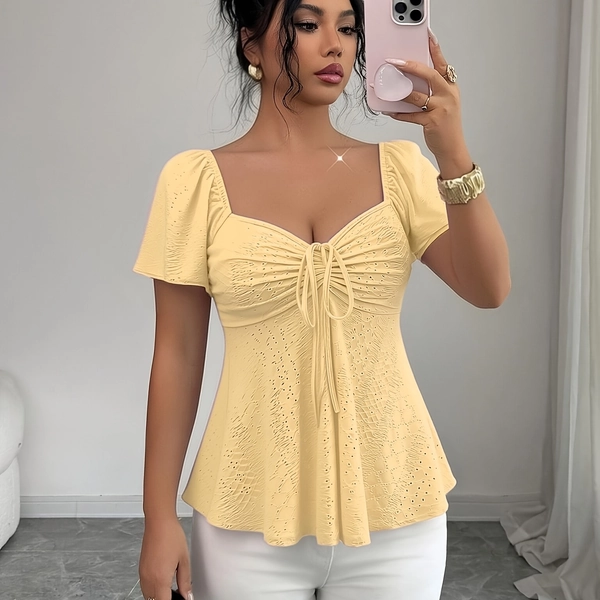 Women's Summer • Jacquard • Tie Waist • Short Sleeve T-Shirt