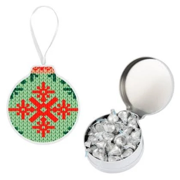 Full Color Ornament Tin with Chocolates or Starbursts - Sample