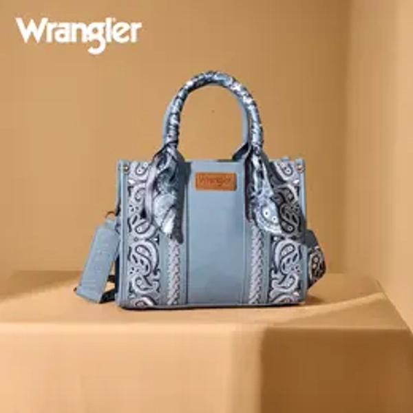 Wrangler Desert Paisley Medium Tote Bag for Women Floral Embroidered Top Handle Handbags with Bandana