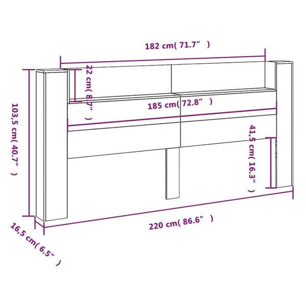 Headboard Cabinet with LED with Shelf Engineered Wood Modern Bedroom vidaXL