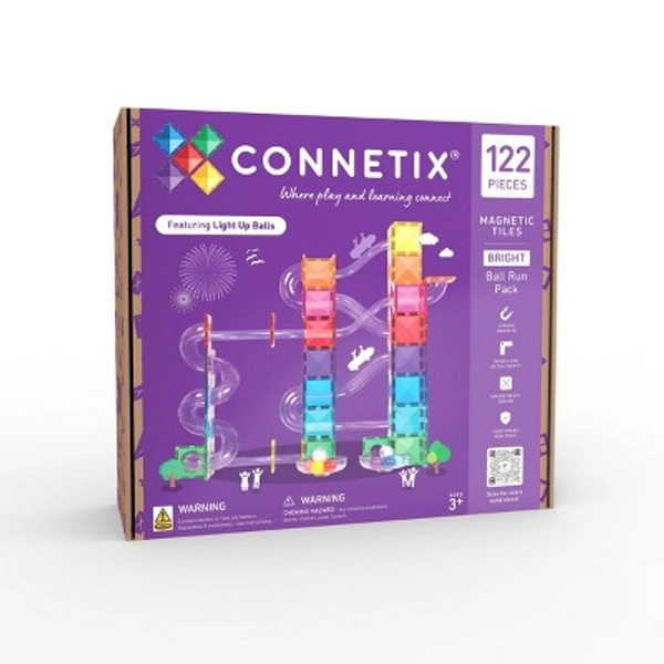 CONNETIX Magnetic Tiles Bright Ball Run Pack 122pc: Creative Building Educational Toy Set, 120 Piece Kit