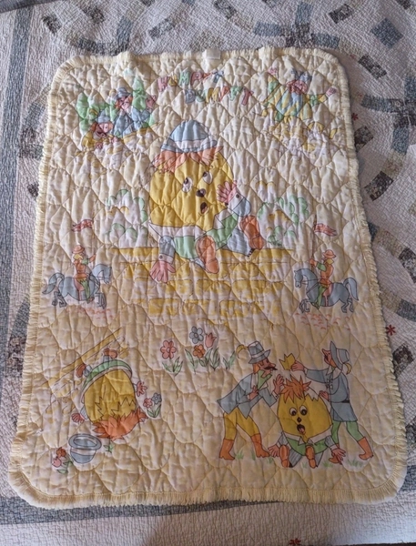Vintage 1984 1980s Baby Dreams Crib Blanket Pastel Rocking Horse Rainbow Kawaii
