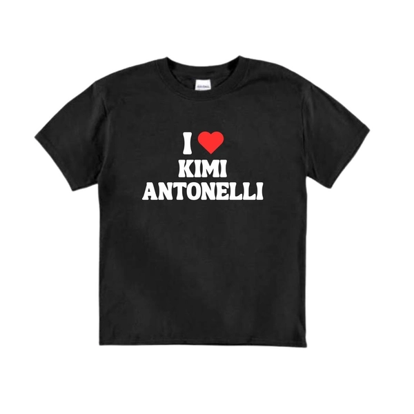 Handmade “I ❤️ Kimi Antonelli” baby doll shirt. Black...