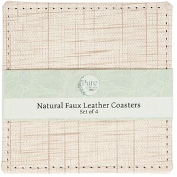 Set of 4 Square Faux Leather Coasters