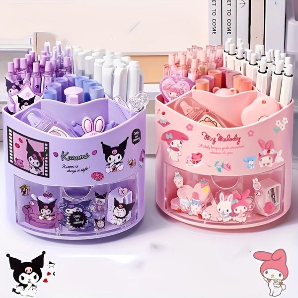 1pc Sanrio for kuromi & for My Melody Rotating Pen Holder - Multi-Layer Desktop Storage Box with Cute Character Design, Ideal for Pens, Makeup Brushes - Perfect Gift for Fans, Desk Accessory | Playful Design | Durable Construction, Pen Holder for Desk