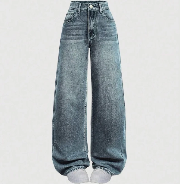SHEIN Teen Girls Baggy Loose Fit Mid Waist Wide Leg Jeans