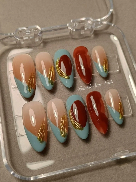 Golden Amber Marble Press On Nails / Reusable Nails / Strong Gel Nails /Glue On Nails / Salon Quality Nails