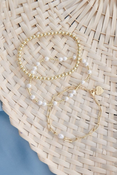 
        The Waterproof Collection 3 Pack Bracelet in Gold & Pearls | Altar'd State
    
