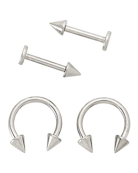 Multi-Pack Titanium Spike Labret Lip and Horseshoe Ring 4 Pack - 16 Gauge