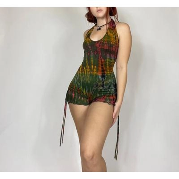 Sade Jumpsuit - Green, Tie Dye Romper, Tie Dye Clothing, Hippie Clothing, Boho Hippie Festival Romper, Yoga Outfit