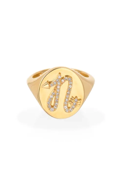 Adina Reyter Pavé Diamond Initial Signet Ring in 14K Yellow Gold-N at Nordstrom
