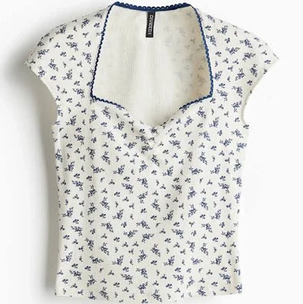 H&M Ladies Ribbed Sweetheart-Neck Top