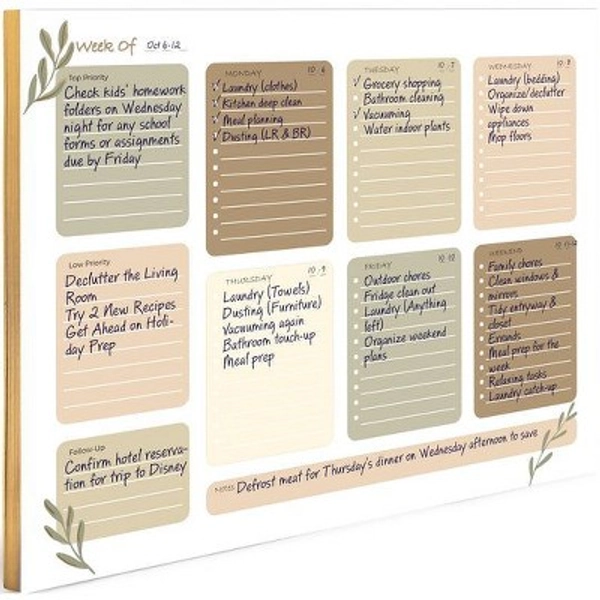 Blu Monaco Earth Tones Weekly Notepad - To-Do List Pad with 52 Tear-Off Sheets - Natural Organizer with Calendar, Goals, and Priorities