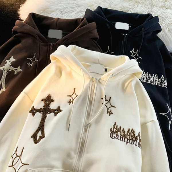 Zip-Up Hooded Cardigan Sweatshirt, New Cross-Stitch Autumn Men'S Top, Commuting Unique Unisex Sports Jacket, American Vintage Premium Street Style