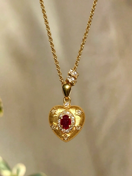 1pc Vintage Style Heart Pendant Necklace With Colorful Decoration