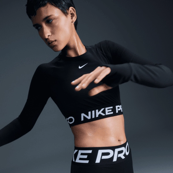 Nike Pro Dri-FIT verkürztes Longsleeve (Damen) - Schwarz/Weiß - Size XXS