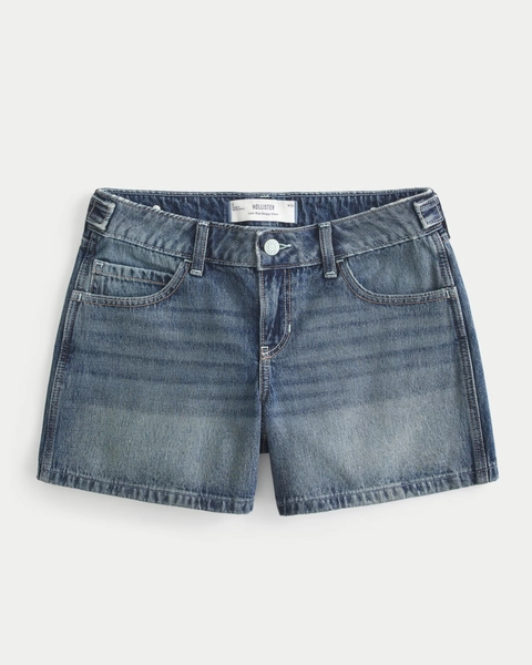 Adjustable Waist Low-Rise Baggy Denim Shorts