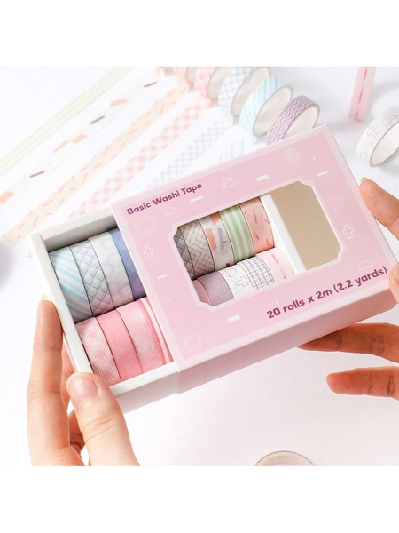 20 Rolls Macaron Washi Tape Set Rainbow Masking Tape Set 10mm(0.4 Inch) Wide Colorful Decorative Tape School Supplies For DIY Art Craft Scrapbooking Journaling Notebook Planner Stationery Supplies