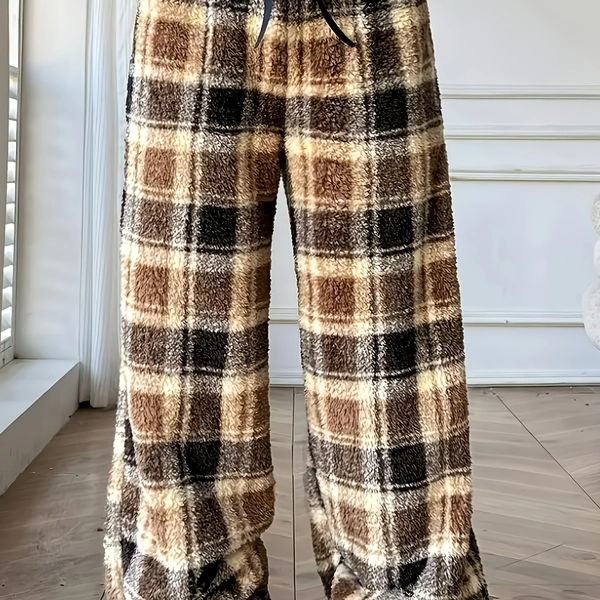 Women'S Plus Size Plush Pants - Winter Sleep Pants with BrownRed/Orange/ - Cozy Lounge Pants for Cold Weather, Non-Slip Bottoms - Ideal for Home, Office, Gifts - Plus Size Friendly, Home Comfort Wear, Relaxed Fit, Soft Fabric, Warm Bottoms