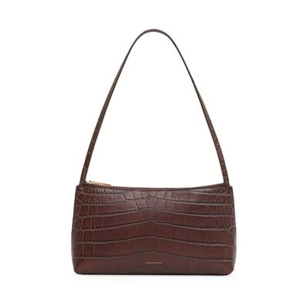 Women's Gaia Croc-Embossed Leather Shoulder Bag - Chocolate