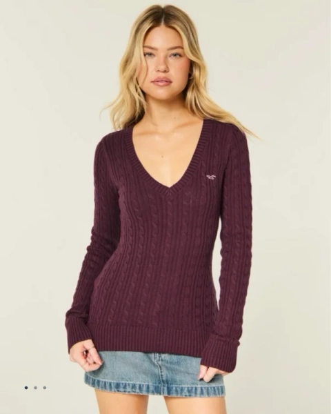 hollister ivy cable knit v neck sweater 
