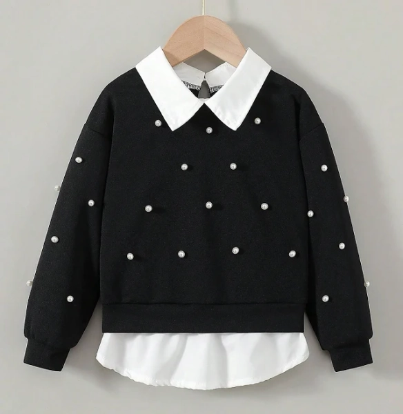 SHEIN Young Girl New Style 2 In 1 Sweatshirt Collared Loose Blouse,7Y