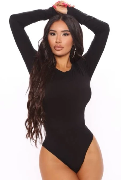 Fashion Nova Women's Krystal Crew Neck Long Sleeve Bodysuit