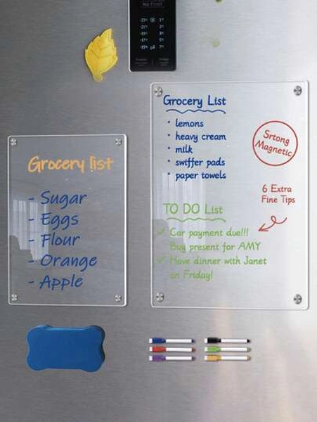 1pc Transparent/Black 20*30cm 15*20cm 3D Magnetic Acrylic Thickened Fridge Memo Board With Blackboard Eraser, Weekly/Monthly Planner, Rewritable Magnetic