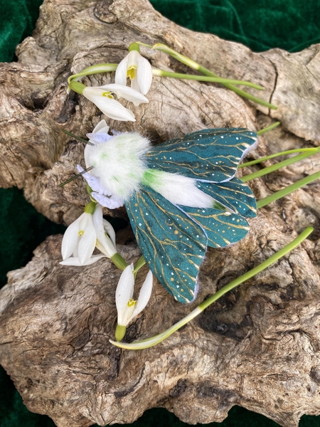 Handmade Moth Brooch, Forest Moth Pin, Fantasy Insect Brooch, Green Velvet Cloak Pin, Nature Jewelry, Fairycore Accessory, Gift for Her