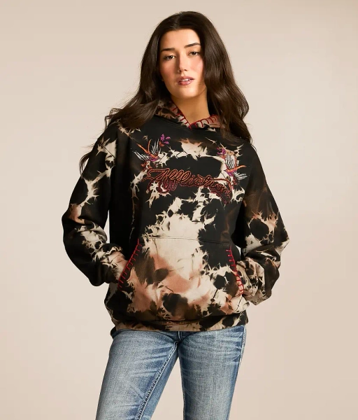 Medium Black White Bleach Wash Night Shock Hooded Sweatshirt