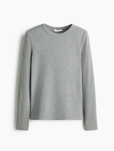 Ribbed Cotton-Blend Top - Grey