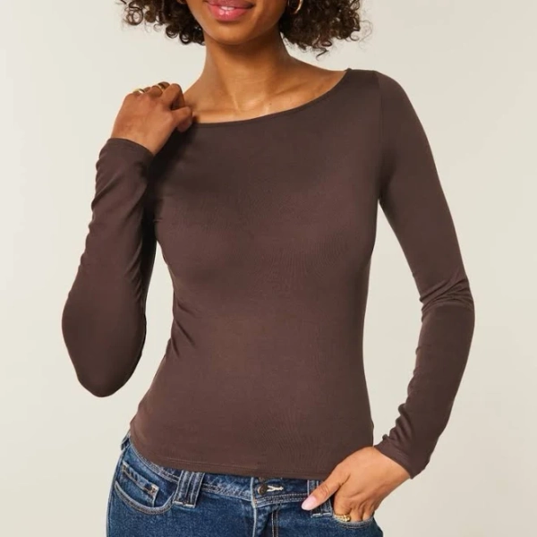 Hollister Women's Long-Sleeve Seamless Slash-Neck Top