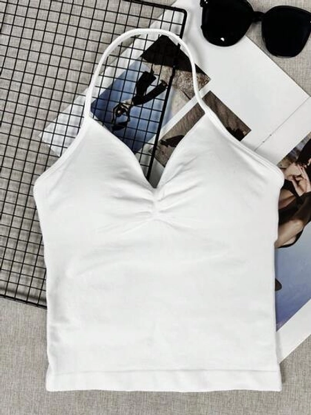 Women's Yoga Sports Bra Sleeveless Cropped Activewear Top, Elastic Fitness Workout Breathable Tank White Summer - Size L