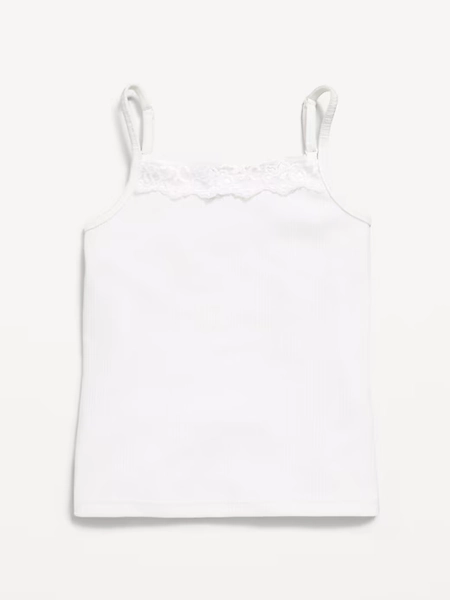 Fitted Ribbed Lace-Trim Cami for Girls