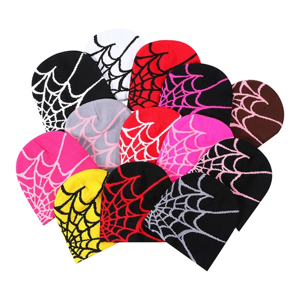 5 Colors Randomly/ Hip Hop Spider Web Knitted Jacquard Bean Hat, Cold Resistant, Warm, Thick, High-quality Melon Skin Cold Hat