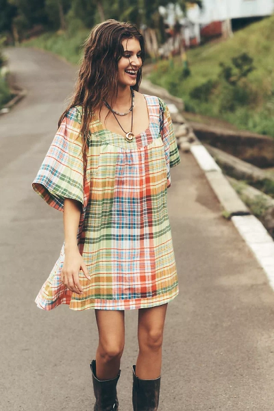 Pilcro Denim Square-Neck Mini Swing Dress