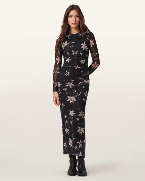Caia Mesh Maxi Dress PETRA SEPIA BROWN | ALLSAINTS US