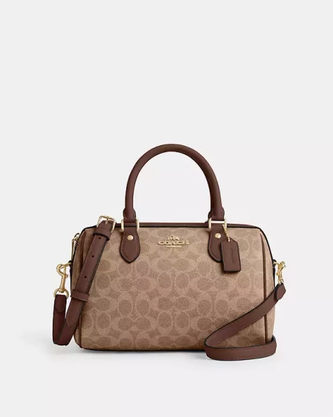 Gold/Tan/Brown Rowan Satchel Bag In Signature Canvas