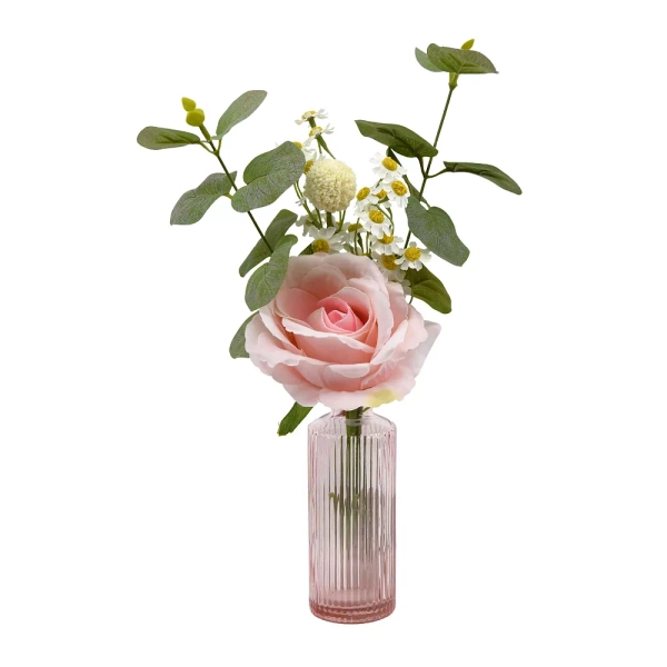 New View Gifts & Accessories Artificial Rose & Eucalyptus Arrangement in Glass Vase