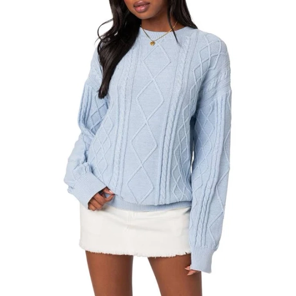 Edikted Women's Jessy Cable Knit Oversized Sweater