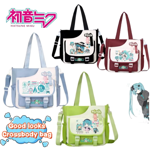 New Hatsune Miku Cartoon Cute One Shoulder Crossbody Bag Men's and Women's Large Capacity Tote Bag Tuition Bag Student Gift